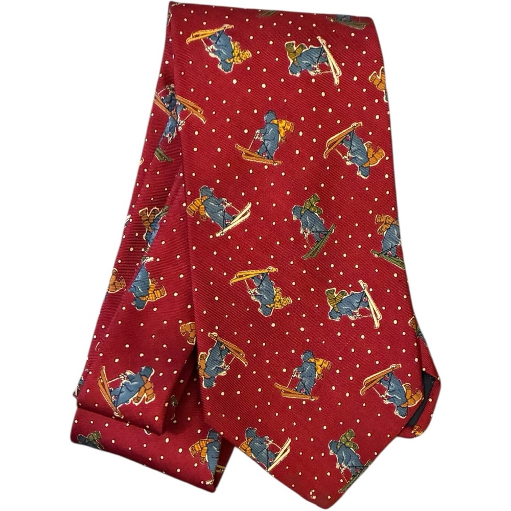 Brooks Brothers Makers Red Silk Skiing Bear  Necktie - Picture 2 of 4